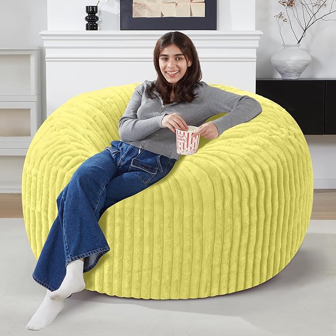 Homguava 3 FT Bean Bag Chair,3' Big Bean Bag,Large Bean Bag Chairs for Adults with Memory Foam Filled,Comfy Beanbag Chairs Soft Bean Bag Sofa with Dutch Corded Plush Cover-Yellow
