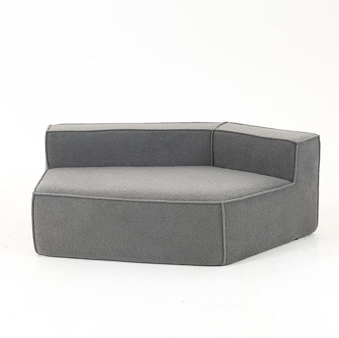 EPOFIT 1-Seater Teddy Fleece Modular Sofa Chair, Low-Profile Floor Seat with Wide Cushion and All-Foam Support, Right-Facing Design, Compressed Packaging – Blue Gray