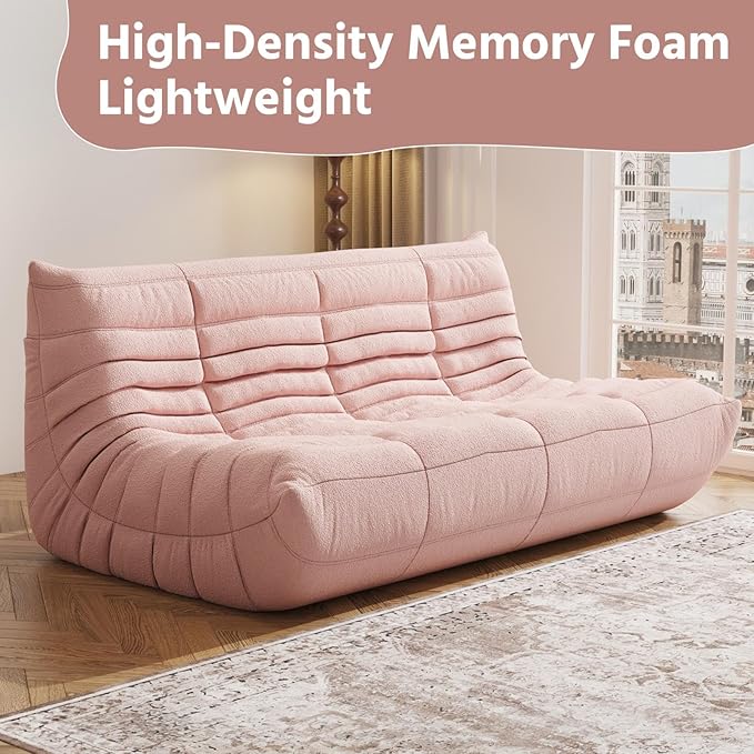 Bean Bag Chair, Fireside Chair, Large Bean Bag Chair for Adults, Bean Bag Chairs for Teens with High-Resilience Foam, Non-Slip Base Floor Lounge Sofa,Living Room (Pink, 3-Seater)