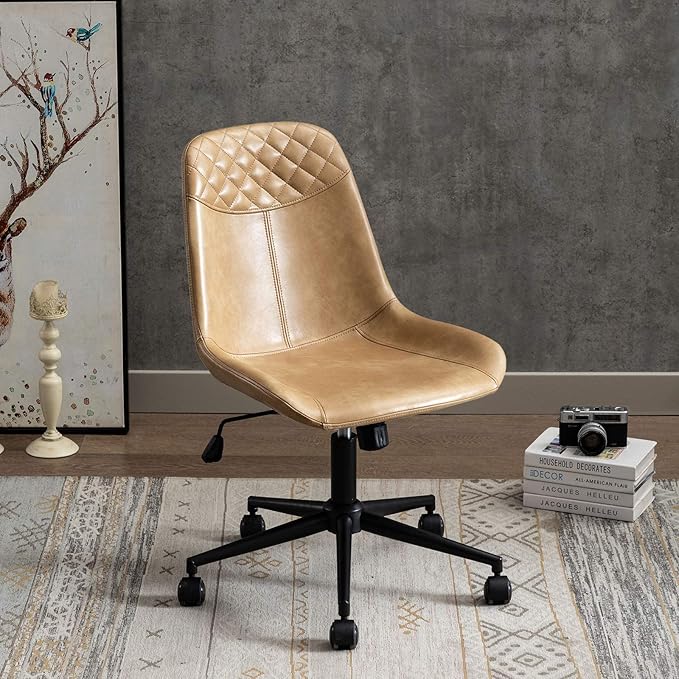 DUHOME Modern PU Leather Office Chair Desk Chair Swivel Computer Chair Camel