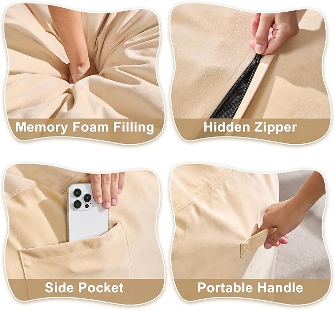 Hobestluk Bean Bag Chair 6Ft Giant Bean Bag Chairs for Adults Large Bean Chairs with Removable Cover,Big BeanBag Chairs for Living Room, Bedroom