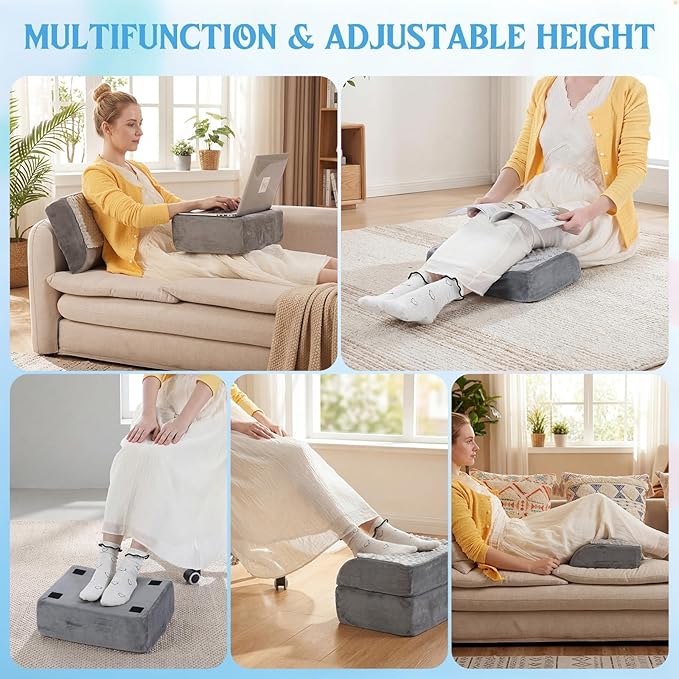 Novabright Adjustable Under Desk Foot Rest, Memory Foam Foot Stool with Gel Top and Warm Pocket Washable Cover Footrest for Office Chair Leg and Back Pain Relief(15" X 11" X 14.4",Cambered,Gray)