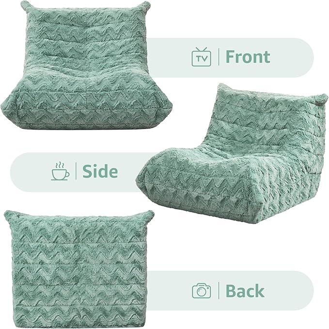 Bean Bag Chairs for Adults Giant Bean Bag Chair Memory Foam BeanBag Chair Bean Bag Sofa with Filler Faux Fur Fireside Beanbags Lazy Sofa for Living Room Bedroom Office (Green Chevron, Single)