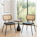 HOCEWI Rattan Dining Chairs Set of 2, Mid Century Modern Dining Chairs with Cane Back for Kitchen Dining Room, 19 Inch Faux Leather Black