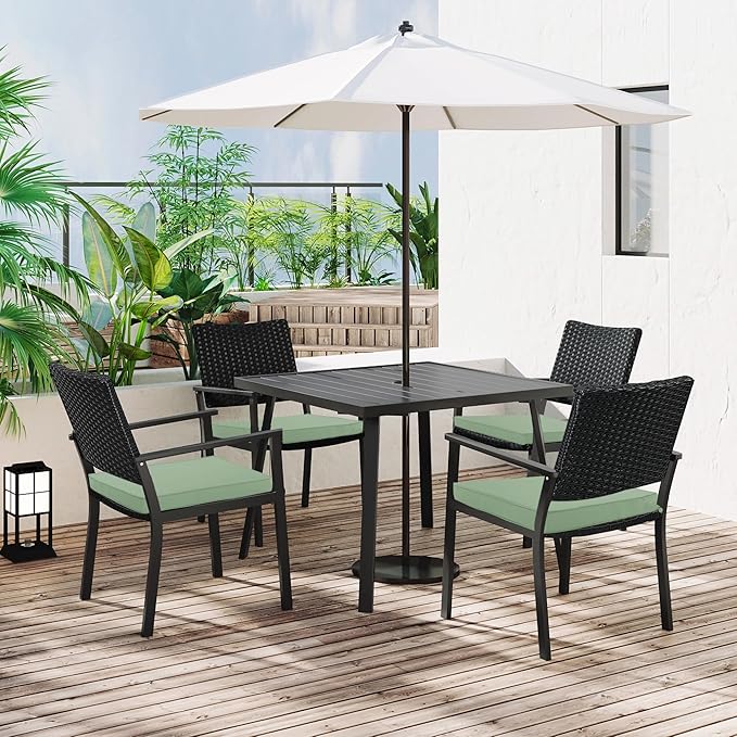 4 Pack Outdoor Chair Cushions 19 x 19 Inch Waterproof Patio Chair Cushions with Tie 5 Year Color Fastness Thick Outdoor Seat Cushion for Garden Lawn Patio Furniture Sage Green