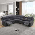 SIENWIEY Manual Recliner Sectional Sofa for Living Room,L Shaped Reclining Sectional Corner Couch,Gray Corduroy Recliner Sofa Set with Storage Console/Drop Down Coffee Table/Cup Holders