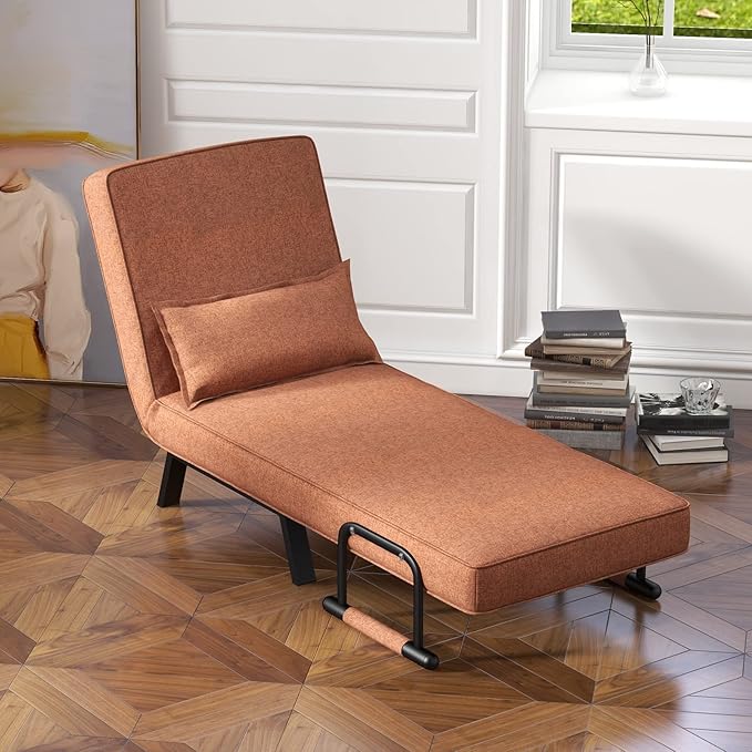 KOMFOTT Convertible Sleeper Chair Bed, 4-in-1 Folding Sofa Bed with 6-Position Adjustable Backrest, Upholstered Chaise Lounge with Removable Pillow, Leisure Recliner Lounge Couch for Home Office