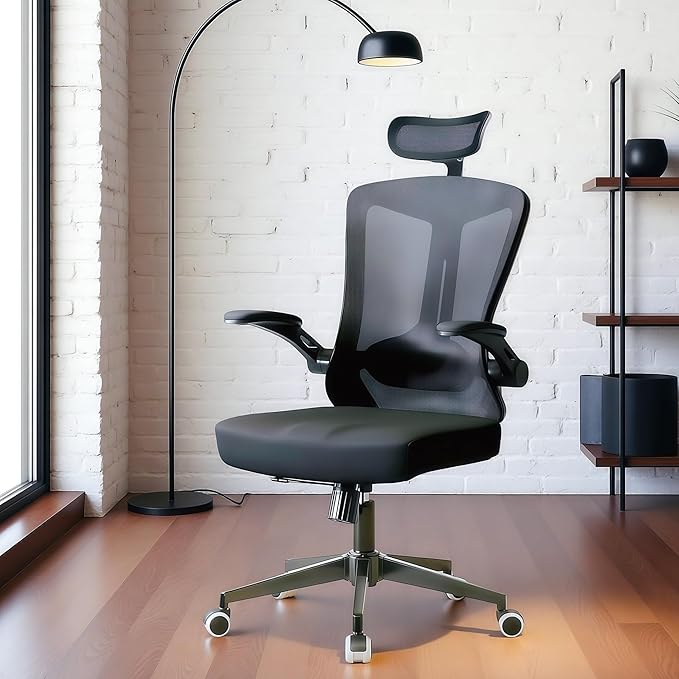 Ergonomic Office Chair - 400LB Comfy Desk Chairs with Adjustable Headrest and Lumbar Back Support, Mesh Computer Chairs with Wheels and Arms for Home Office, Study (Black-with Headrest)