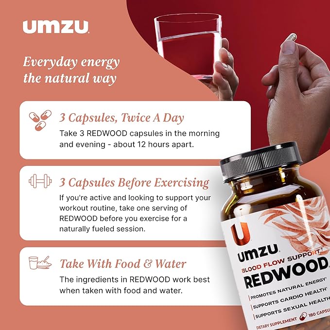 UMZU Redwood Nitric Oxide Booster, 3-Month Supply – Nitric Oxide Supplement with Vitamin C, Garlic & Horse Chestnut – Supports Healthy Circulation, Blood Flow, Energy, Stamina and Daily Vitality