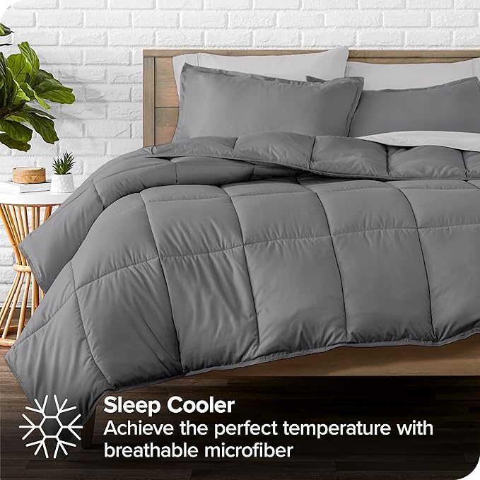 Bare Home Bed-in-A-Bag 8 Piece Comforter & Sheet Set - Split King - Goose Down Alternative - Ultra-Soft 1800 Premium Bedding Set (Split King, Grey/Light Grey)