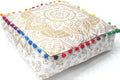 CRAFT KALA 16" Square Large Hippie Mandala Meditation Floor Ottoman Pillow Cushion Pouf Cover Square Poufs Bohemian Circle Floor Cushion Case Outdoor Fireplace Living Decor Cover White Gold Flower