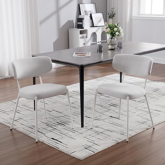 KCC Modern Mid-Century Velvet Dining Chairs Set of 6, Upholstered Stylish Kitchen Chairs Accent Diner Chairs with Metal Legs and Curved Back for Kitchen, Dining Room(White)