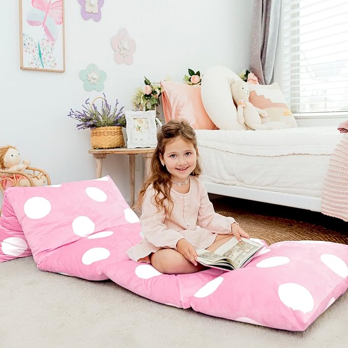 Butterfly Craze Floor Pillow Case, Mattress Bed Lounger Cover, Polka Pink, Queen Size - Cozy Seating Solution for Kids & Adults, Recliner Cushion, Perfect for Reading, TV Time (Pillow Not Included)