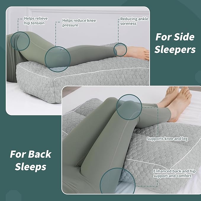 HOMBYS Shredded Memory Foam Knee Pillow for Side Sleepers, 5.5" Height Pillow Between Legs Spine & Relieves Pressure Hip & Leg Elevation, Supportive Pillow for Pregnancy, Sciatica,Light Grey