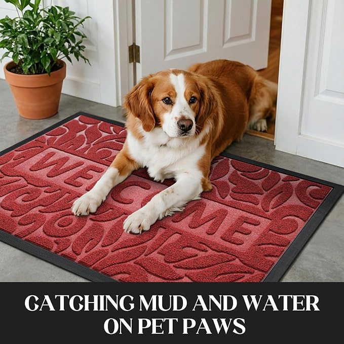 Yimobra Large Welcome Mat 47x32, Waterproof Non-Slip Outdoor Mats for Front Door Outside Entrance, Low-Profile Entryway Mat Indoor for Garage Patio, Wine Red