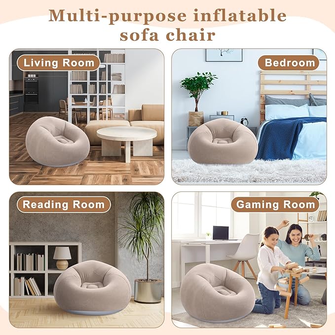 Realspring 6 Pcs Inflatable Bean Bag Chairs for Adults with Electric Air Pump, Blow up Couch Folding Portable Inflatable Couch Lazy Sofa for Outdoor Movie Nights Camping Room (Coffee)