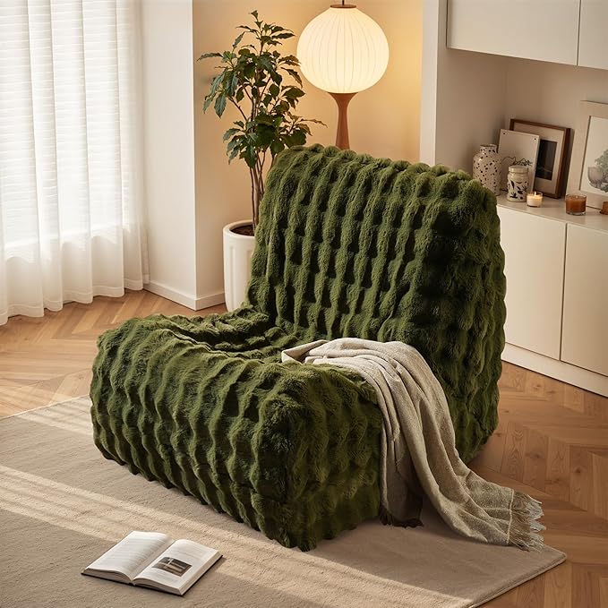 Green Bean Bag Chairs for Adults,Comfy Small Bean Bag Sofa with Back Support,Memory Foam Bean Bag Chair for Kids,Faux Fur Fireside Beanbags Lazy Sofa for Bedroom,Dorm,Apartment,Living Room