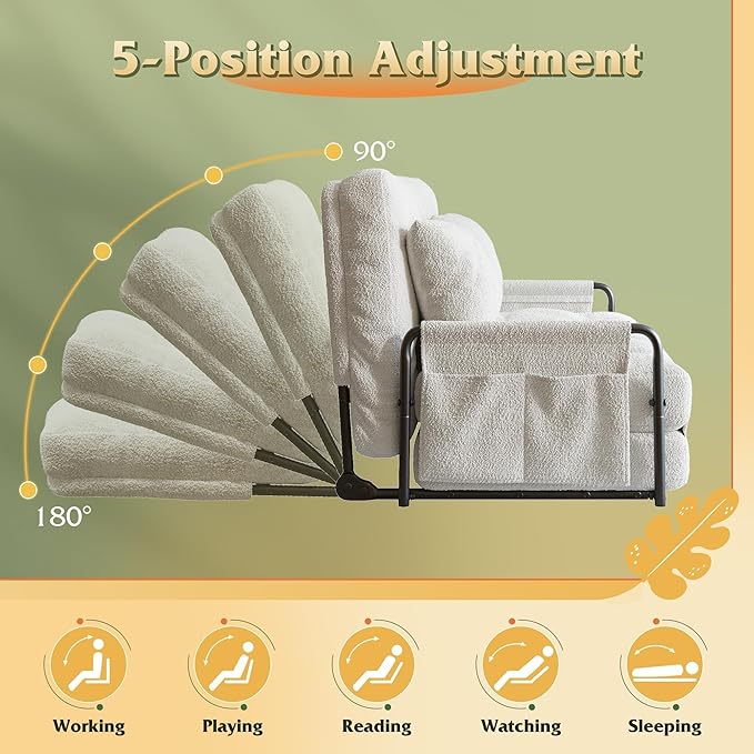 WLIVE Futon Sofa Bed with Adjustable Backrest, Bean Bag Chairs for Adults, Floor Couch with Armrest, Pillow, Low Profile Floor Seating for Living Room, Reading, Bedroom, Loveseat, Beige