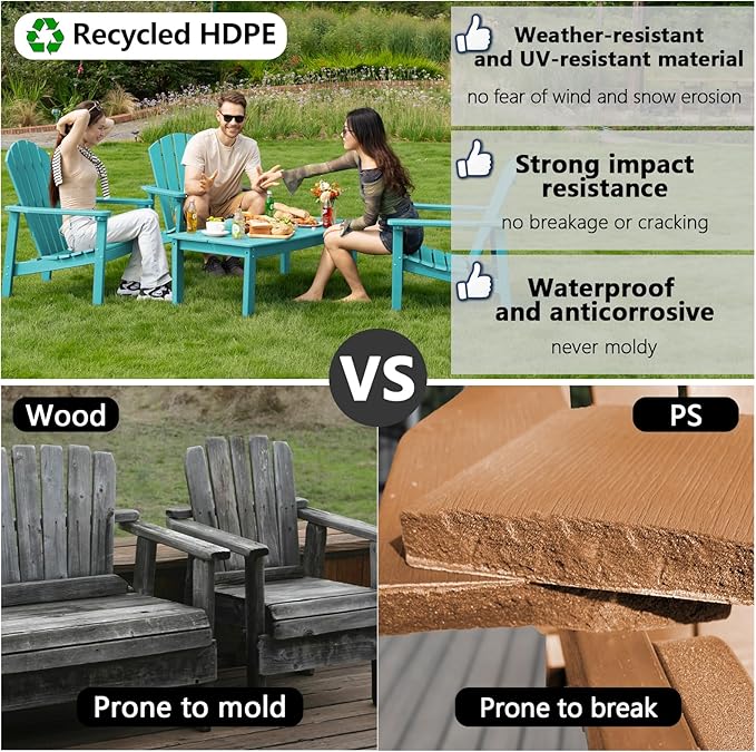 nevilywood Compact Stackable Adirondack Chairs, 26.3" Wide HDPE Outdoor Patio Chairs - Durable, Space-Saving Design for Porch, Lawn or Garden, Aruba