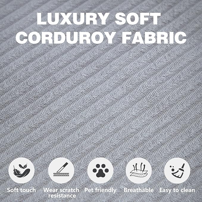 LIAROO 98.4" Convertible Sofa Bed - Compression Sofa with Corduroy Fabric - with Armrests and Backrest - Modular Sectional for Living Room, Bedroom, Studio - Compression Sofa in Box (Grey)