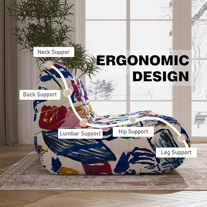 Bean Bag Chair, Fireside Chair, Large Bean Bag Chair for Adults, Bean Bag Chairs for Teens with High-Resilience Foam, Non-Slip Base Floor Lounge Sofa,Living Room (Graffiti Color, 3-Seater)