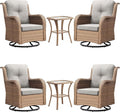 Rilyson Patio Chairs Wicker Outdoor Chair - 6 Piece Rattan Swivel Rocking Chairs Set Patio Glider Rocker Chair with Glass Top Side Table for Porch Deck Garden(Yellow/Beige)