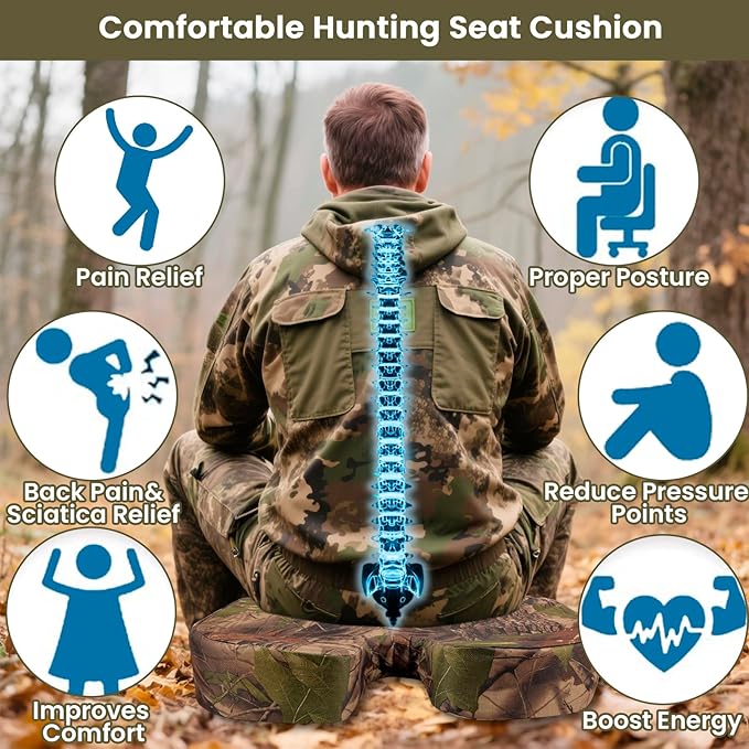 Gel Hunting Seat Cushion - Tree Stand Chairs Seats Pad Cushions Accessories, Treestand Blind Ground Camo Sitting Pads, Adult Portable Pads for Outdoor Sports Fishing Camping Travel,17.32"×13.39"×3.15"