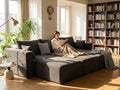 Furnimart 112" Oversized Modular Sectional Sleeper Sofa with 3 Ottoman, Boneless Cloud Couch Bed 3 Seater with Chaise for Living Room, Modern Convertible Sleeper Couch, No Assembly, Corduroy Dark Grey