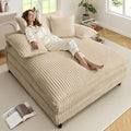 54.8" W Oversized Chaise Lounge Chair Indoor with 5-Position Adjustable Backrest, Corduroy Sleeper Sofa Bed with 3 Pillows, Modern Cloud Couch Chair for Living Room, Bedroom, Khaki