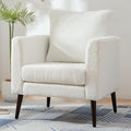 QKFF Barrel Accent Chair with Back Pillow, Large Teddy Upholstered Armchair with Solid Wood Legs Modern Reading Chairs for Living Room Bedroom
