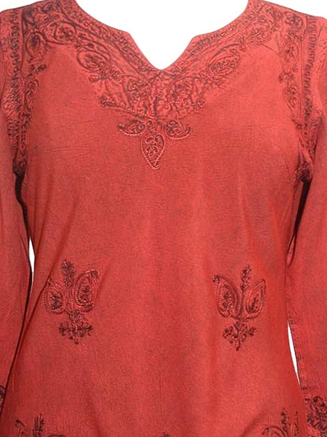 Agan Traders 2025 Winter Long Sleeve Diamond Neck Embroidered Tops - Medieval Boho Vintage Tunic Kurta Blouses for Women