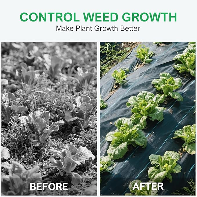 BIRDSINYARD 4ftx100ft Weed Barrier Landscape Fabric - 3.2oz Premium Heavy Duty Weed Block Ground Cover Mat with 40 U-Shaped Securing Pegs | Woven Geotextile Fabric for Weed Control Garden Cloth
