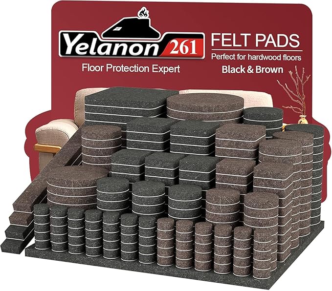 Yelanon Felt Furniture Pads for Hardwood Floors -261 Pcs Premium Floor Protectors for Furniture, Felt Pads for Chair Legs, Black & Brown