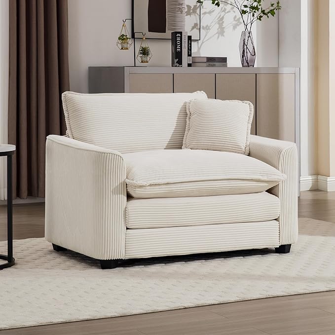 Aoowow Corduroy Large Armchair,Modern Oversized Single Sofa Chair with Throw Pillow,Deep Single Seat Cloud Sofas Couches for Living Room,Tufted Oversized Accent Arm Chair (Beige, Sofa Chair)