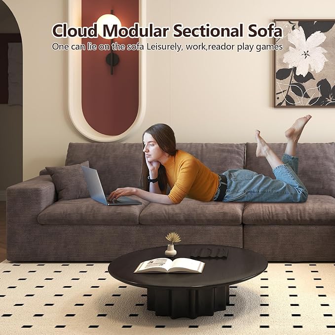 136.6'' L-Shaped Modern Modular Sectional Cloud Couch, 4-Seat Chenille Deep-Seat Sofa with Pillow for Living Room, Bedroom, Apartment, Camel