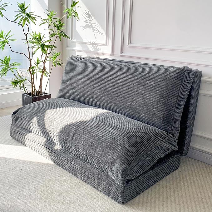 MAXYOYO Folding Sofa Bed, Extra Thick and Long Floor Sofa Convertible Sleeper Chair with Washable Cover, Floor Couch Lounge Bean Bag Bed for Living Room, Dark Grey, 39x95 Inch