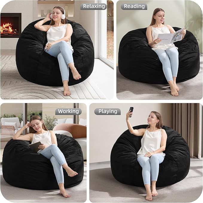 Hobestluk 3FT Bean Bag Chair Giant Bean Bag Chairs for Adults Large Bean Chairs with Removable Cover, Beanbag Chair with Filler, Adult Bean Bag Chairs for Living Room, Bedroom
