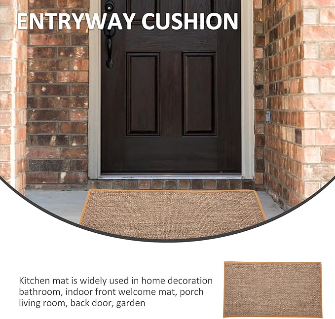 Anti-Skid Linen Kitchen Floor Mat with Rubber Backing Washable Brown Cushion Rug for Indoor Outdoor Entryway Non-Slip Patio Floor Pad for Bathroom Kitchen and Wet Areas
