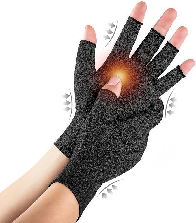 TFUSOM Arthritis Gloves for Women for Pain, Men and Women Fingerless Compression Wrap for Hand Pain and Osteoarthritis Compression Gloves Women,L,Black