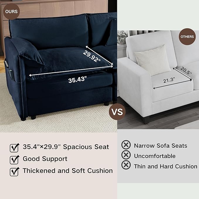 RENDGO Modular Sectional Sofa Sets,2 Pieces Chenille Sectional Loveseat Sofas,Deep Seat Comfort,4-Seater Comfy Couch for Living Rooms & Apartment, Guest Rooms,Blue