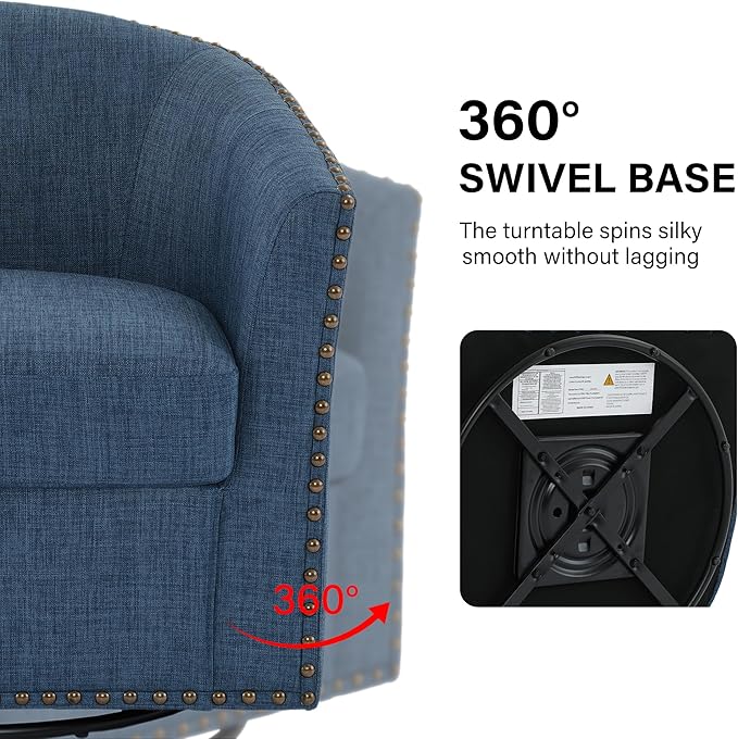 DREAMSIDEA Swivel Barrel Accent Chair, Modern Round Small Reading Armchair for Living Room Bedroom (Blue, Set of 2)