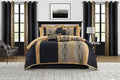 Grand Avenue Elegant Black and Gold Comforter Set Queen Size, Striped,15 Piece Room-in-A-Bag, Jacquard Bedding Set, All Season, Matching Decorative Pillows, Pillow Sham, Curtains