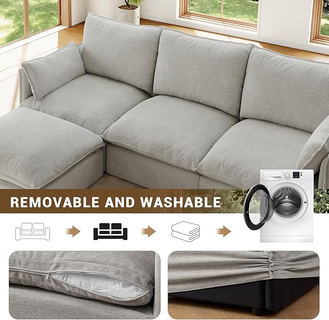 Forest aesthetics Cloud Modular Sectional,3 Seater Waterproof High Backrest V Shape Sectional Sofas,Down Filled Modular Couch with Removable Washable Cover for Living Room,Light Gray