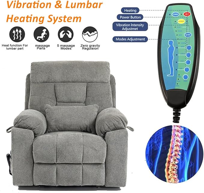 Oversized Lumbar Power Lift Chair with Heat and Massage for Elderly, 26in Extra Wide Recliner Chair for Big Man 400lbs, Dual Motor Hidden Cup Holder Lay Flat Recliner for Seniors Sleeping