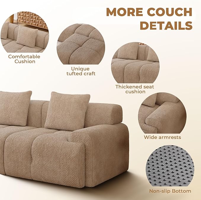 73" Modern Modular Sectional Sofa, 2 Seater Convertible Chenille Cloud Couch Sofa Set, Boneless Couches for Living Room with Ottoman, No Assembly Required, Brown