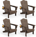 KINGYES Folding Adirondack Chair Set of 4, HDPE All-Weather Folding Adirondack Chair, Coffee