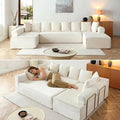 145" Oversized Cloud Boneless Sectional Sofa with Chaise, Corduroy U Shaped Modular Couch with Deep Seat, Fixed Frame Comfy Corner Sofa, No Assembly Required (Beige)