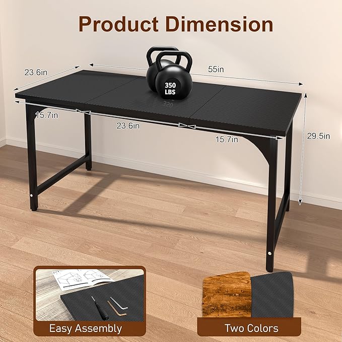 Computer Desk, 55 Inch Large Home Office Desks, Work Desks Table for Home Office, Computer Desk w/Metal Frame and Corner Reinforcement Structure, Large Legroom Spread Out for Writing Study