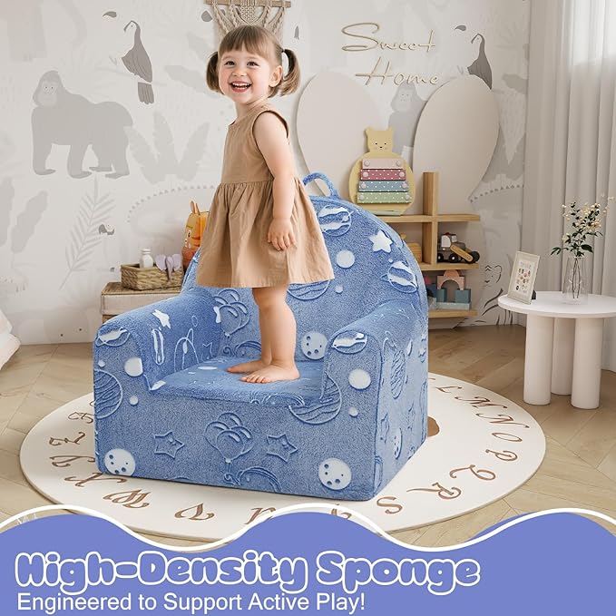 MeMoreCool Comfy Toddler Chair for 1-3 Years Old, Glow Space Kids Reading Chair, Soft Plush Toddler Armchair, Cozy Foam Lounge Kids Armchair for Baby Room, Living Room, Playroom, Reading Nook