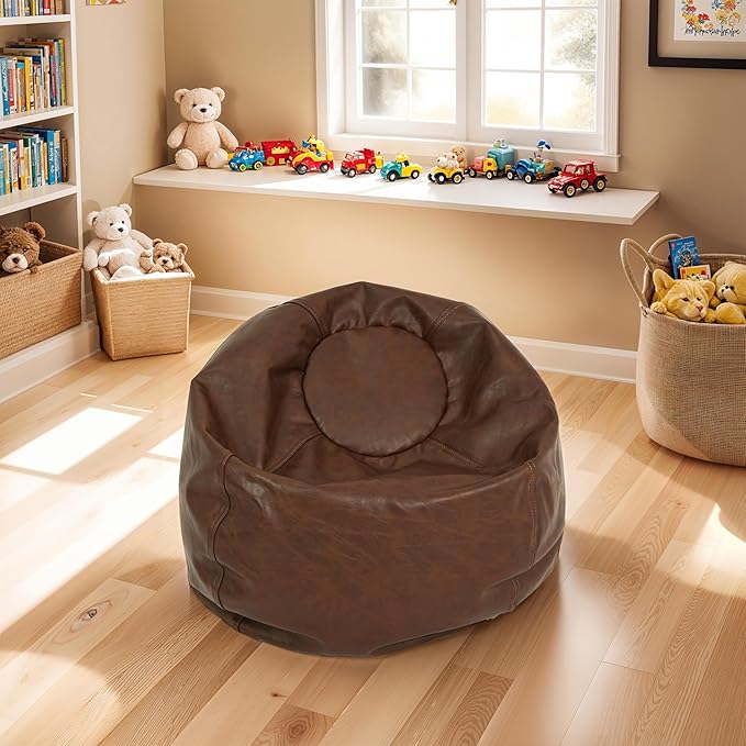 FDP Rustic Kid 22" Bean Bag Chair, Furniture for Kids, Perfect for Reading, Playing Video Games or Relaxing, Alternative Seating for Classrooms, Daycares, Libraries or Home - Walnut